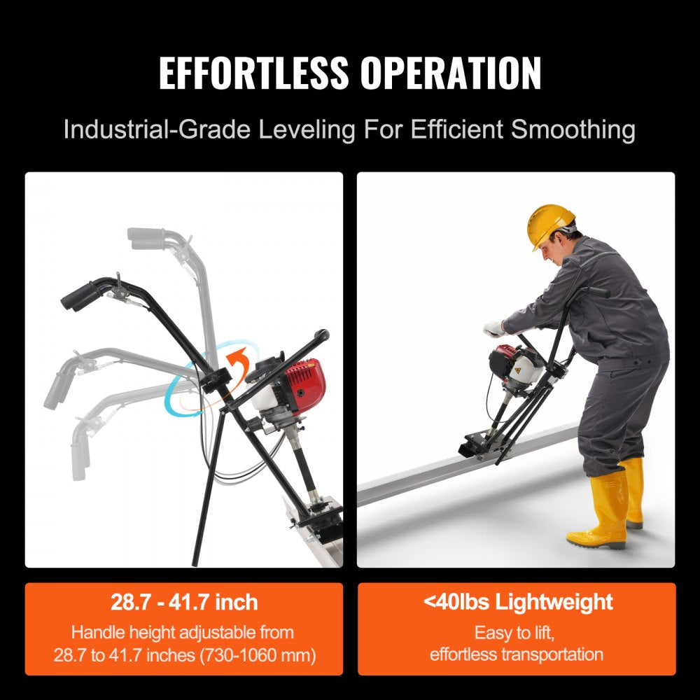 Bostome Gas Concrete Power Screed with 11ft aluminum board and 1.16HP motor for efficient leveling.