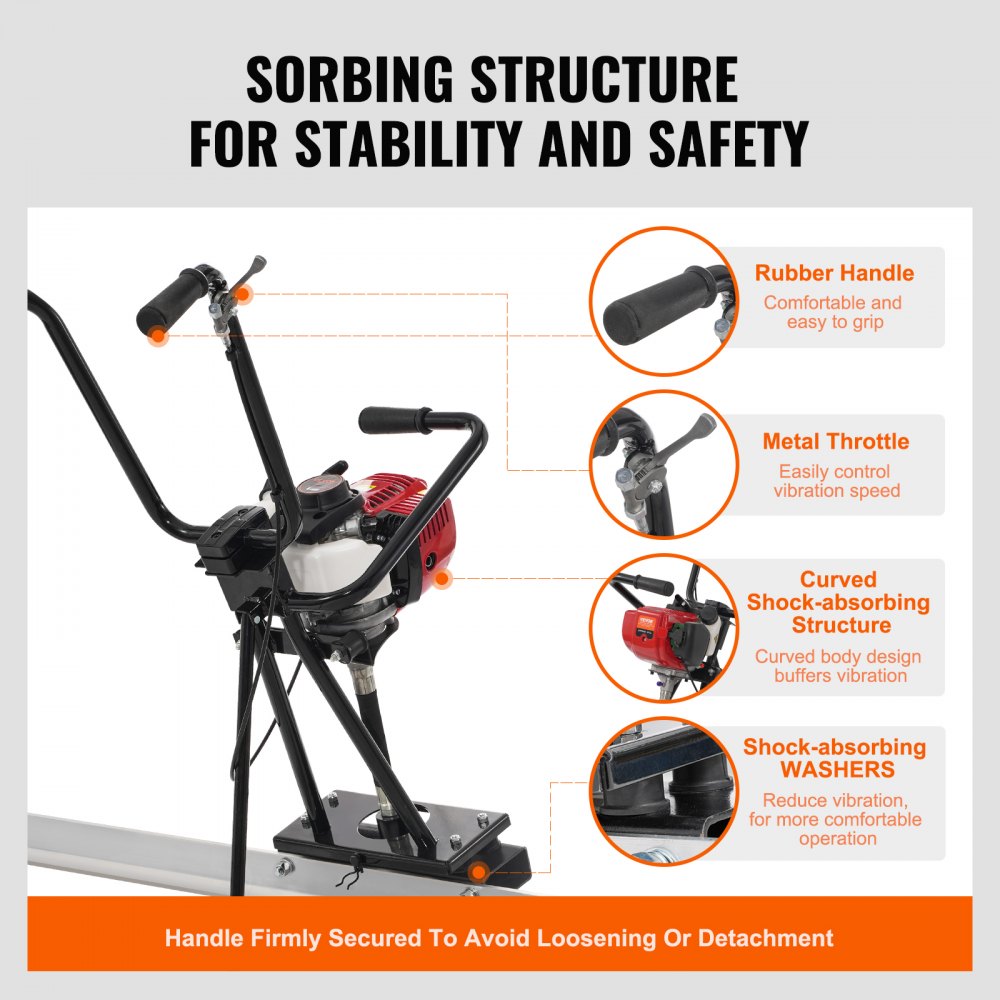 Bostome Gas Concrete Power Screed with 11ft aluminum board and 1.16HP motor for concrete leveling.