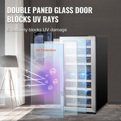 33-Bottle Wine Cooler Dual Zone Freestanding Refrigerator with LED Light