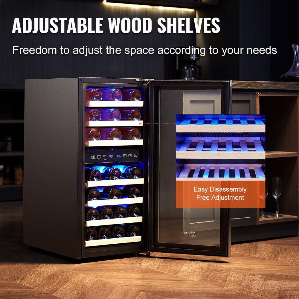 33-Bottle Wine Cooler Dual Zone Freestanding Refrigerator with LED Light
