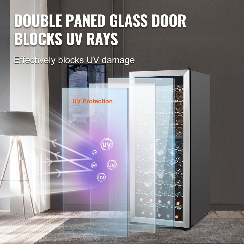 80-Bottle Wine Cooler Dual Zone Freestanding Refrigerator LED Light Lock