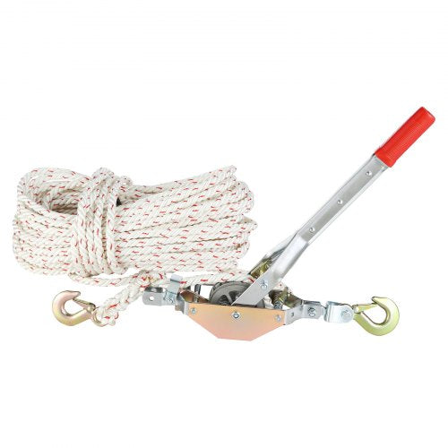 Rope Puller, 3/4 Ton (1,653 lbs) Pulling Capacity, with 100` of 0.6" dia. Rope, 2 Hook, Come Along Winch, Heavy Duty Ratchet Power Puller Tool for Moving Boats, Securing Items, Transporting Logs