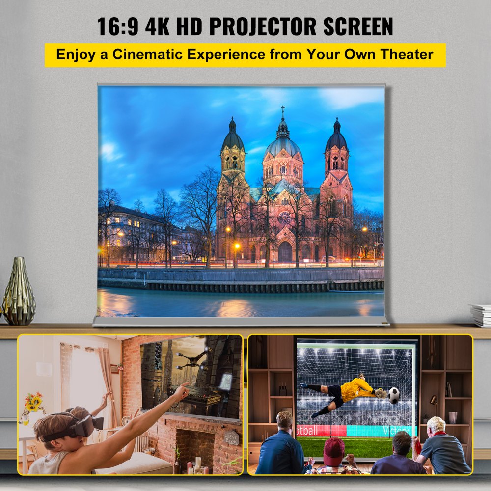 Projector Screen, 120" 16:9, Manual Pull Up Projector Screen, Portable Floor-Rising Screen 4K/8K Ultra HDR, Indoor Outdoor Movie Screen w/ Storage Bag for Home Backyard Theater Office