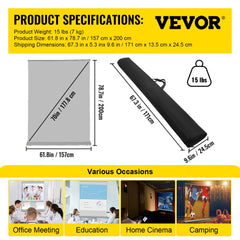 Manual Pull Up Projector Screen 70inch 16:9 Projector Screen Free Standing 4K/8K, Portable Floor-Rising Projection Screen Ultra HDR with Storage Bag for Home Backyard Theater Office