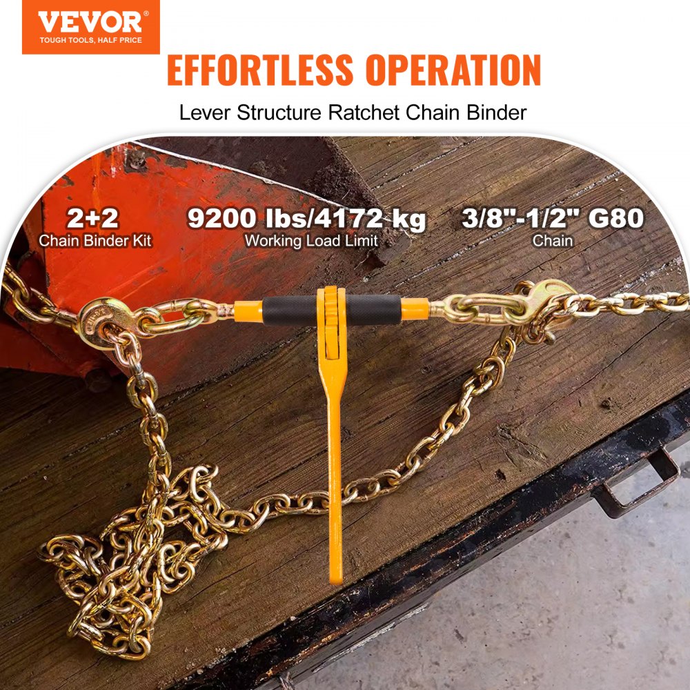 Chain and Binder Kit 3/8"-1/2" Ratchet Load Binder 3/8" x 10` Chain 2 Pack