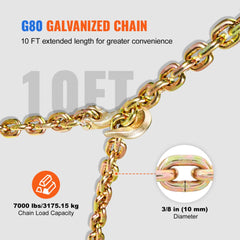 Chain and Binder Kit 3/8"-1/2" Ratchet Load Binder 3/8" x 10` Chain 2 Pack