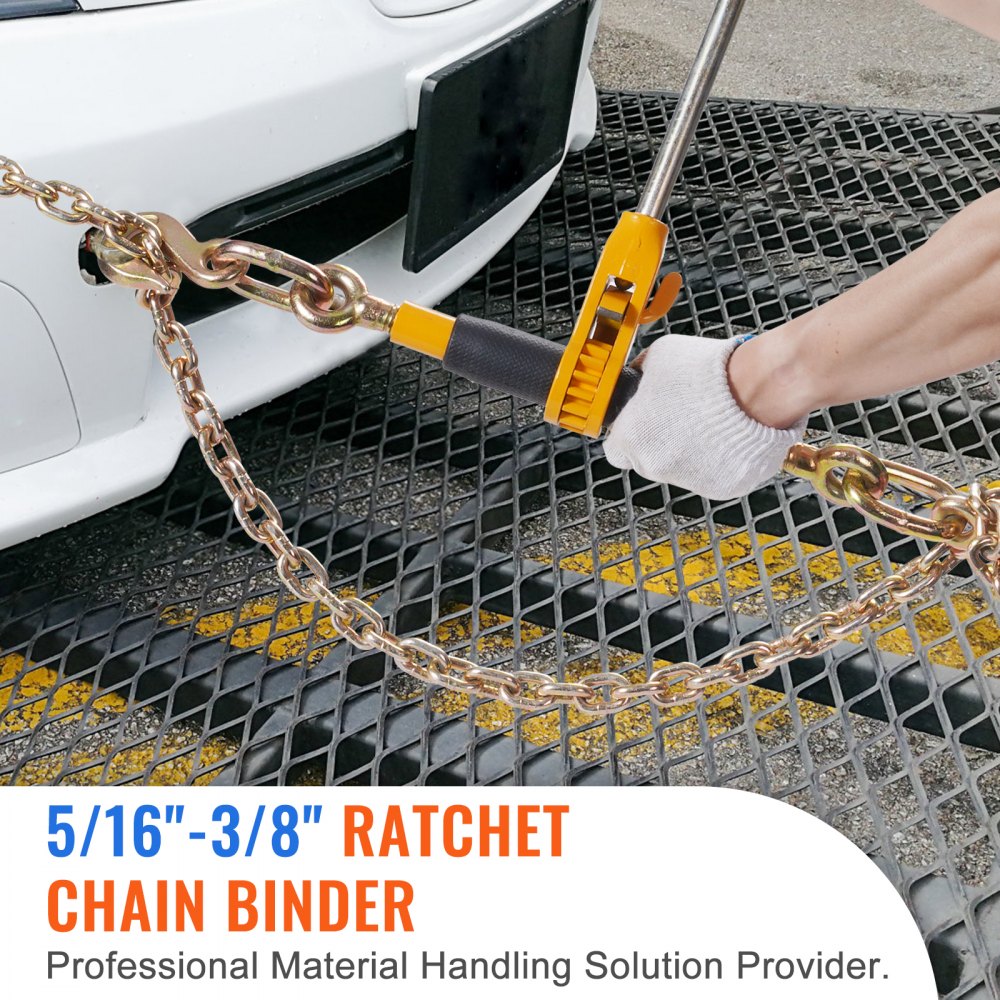 Ratchet Chain Binder, 5/16"-3/8" Heavy Duty Load Binders, with G80 Chains 7100 lbs Secure Load Limit, Labor-saving Anti-skid Handle, Tie Down Hauling Chain Binders for Flatbed Truck Trailer, 2 P