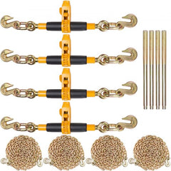 Ratchet Chain Binder, 5/16"-3/8" Heavy Duty Load Binders, with G80 Chains 7100 lbs Secure Load Limit, Labor-saving Anti-skid Handle, Tie Down Hauling Chain Binders for Flatbed Truck Trailer, 4 P