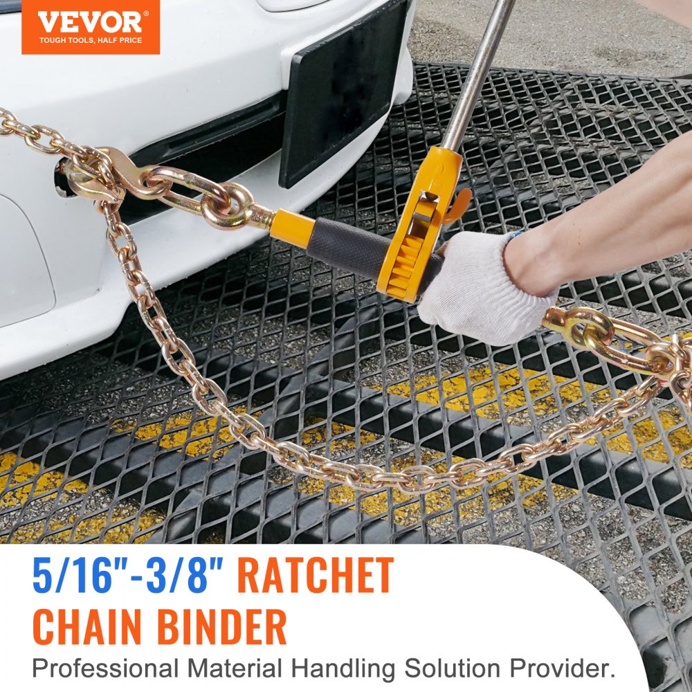 Ratchet Chain Binder, 5/16"-3/8" Heavy Duty Load Binders, with G80 Chains 7100 lbs Secure Load Limit, Labor-saving Anti-skid Handle, Tie Down Hauling Chain Binders for Flatbed Truck Trailer, 4 P