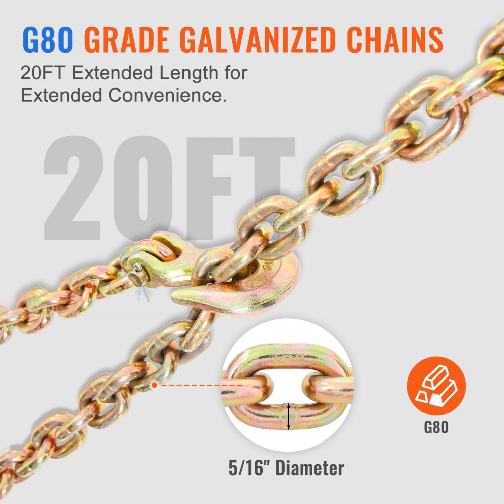 Ratchet Chain Binder, 5/16"-3/8" Heavy Duty Load Binders, with G80 Chains 7100 lbs Secure Load Limit, Labor-saving Anti-skid Handle, Tie Down Hauling Chain Binders for Flatbed Truck Trailer, 4 P