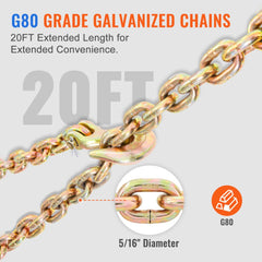 Ratchet Chain Binder, 5/16"-3/8" Heavy Duty Load Binders, with G80 Chains 7100 lbs Secure Load Limit, Labor-saving Anti-skid Handle, Tie Down Hauling Chain Binders for Flatbed Truck Trailer, 4 P