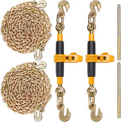Ratchet Chain Binder 2PCS, 3/8"-1/2" Heavy Duty Load Binders, with G80 Chains 12000 lbs Secure Load Limit, Labor-saving Anti-skid Handle, Tie Down Hauling Chain Binders for Flatbed Truck Trailer