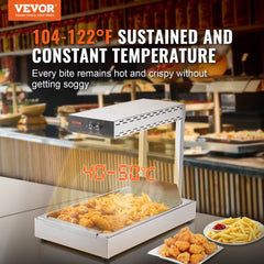 French Fry Food Warmer, 750W Commercial Food Heating Lamp, Electric Stainless Steel Warming Light Dump Station, Countertop 104-122°F Fries Food Warmer for Chip Buffet Kitchen Restaurant, Silver