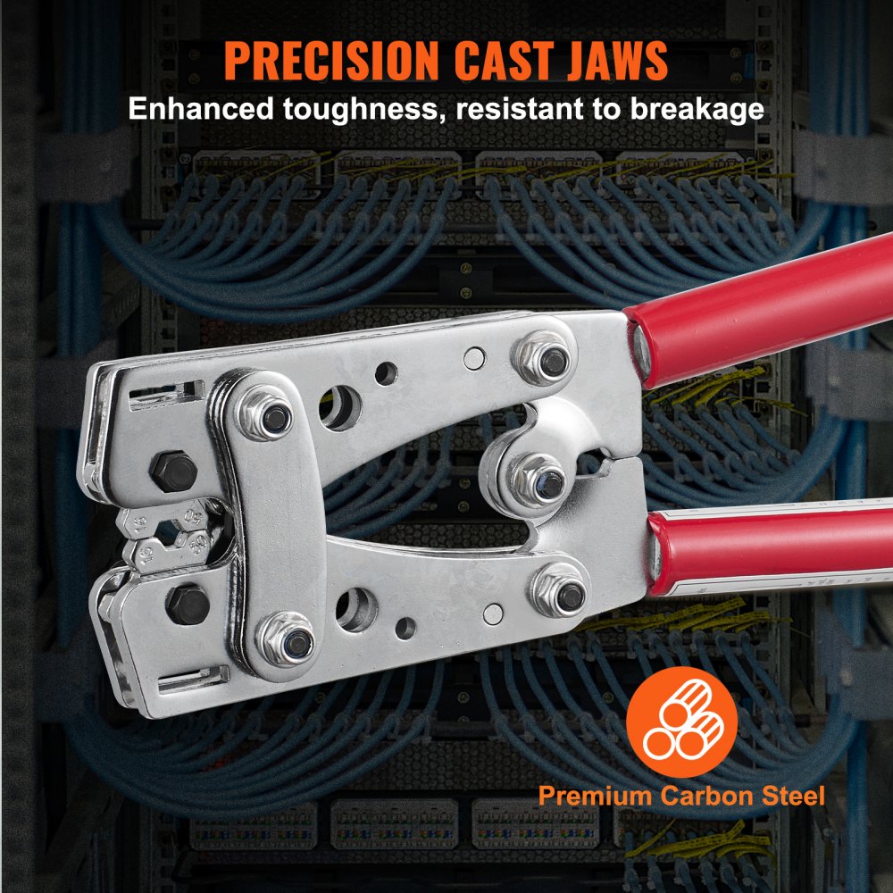 Crimping Tool, AWG10-1/0 Copper And Aluminum Terminal Battery Lug Crimper, 6 Wire Sizes Crimping Die, with a Cutting Pliers, Gloves, 95pcs Copper Ring Connectors, and 100pcs Heat Shrink Tubes