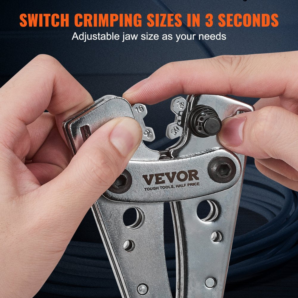 Crimping Tool, AWG10-1/0 Copper And Aluminum Terminal Battery Lug Crimper, 6 Wire Sizes Crimping Die, with a Cutting Pliers, Gloves, 95pcs Copper Ring Connectors, and 100pcs Heat Shrink Tubes