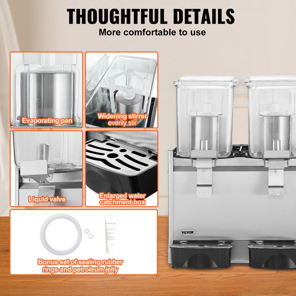 Commercial Beverage Dispenser, 13.6 Qt 12L 3 Tanks Ice Tea Drink Machine, 620W 304 Stainless Steel Juice Dispenser with 41℉-53.6℉ Thermostat Controller, for Cold Drink Restaurant Hotel Party