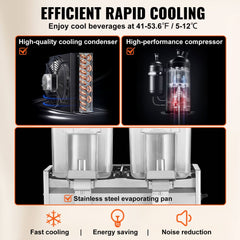Commercial Beverage Dispenser, 20.4 Qt 18L Single Tank Ice Tea Drink Machine, 325W 304 Stainless Steel Juice Dispenser with 41℉-53.6℉ Thermostat Controller, for Cold Drink Restaurant Hotel Party