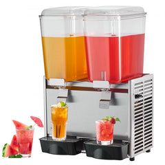 Commercial Beverage Dispenser, 20.4 Qt 18L 2 Tanks Ice Tea Drink Machine, 590W 304 Stainless Steel Juice Dispenser with 41℉-53.6℉ Thermostat Controller, for Cold Drink Restaurant Hotel Party