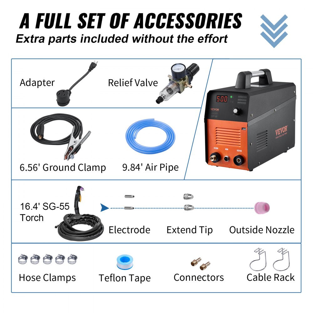 Plasma Cutter, 50Amp, Air Cutting Machine with Plasma Torch, 110V/220V Dual Voltage AC IGBT Inverter Metal Cutting Equipment for 1/2" Clean Cut Aluminum and Stainless Steel, Black