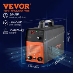 Plasma Cutter, 50Amp, Air Cutting Machine with Plasma Torch, 110V/220V Dual Voltage AC IGBT Inverter Metal Cutting Equipment for 1/2" Clean Cut Aluminum and Stainless Steel, Black
