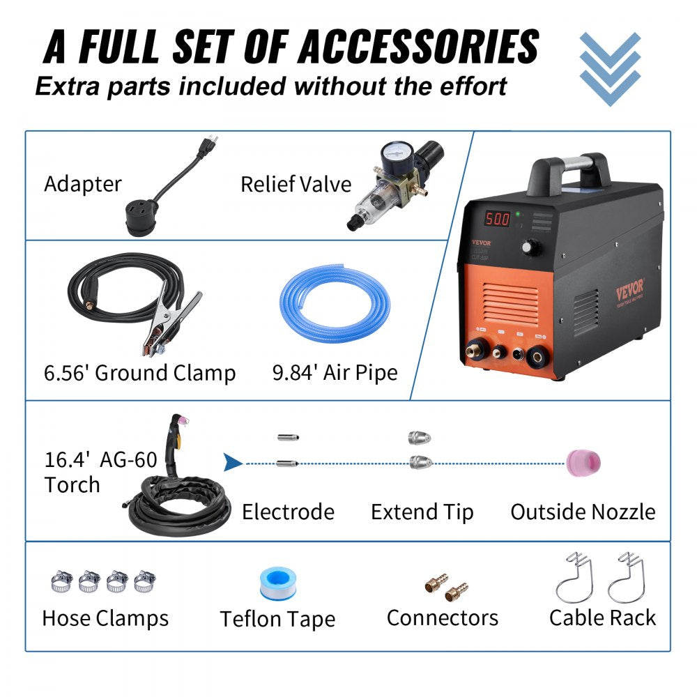 Plasma Cutter, 50Amp, Non-Touch Pilot Arc Air Cutting Machine with Torch, 110V/220V Dual Voltage AC IGBT Inverter Metal Cutting Equipment for 1/2" Clean Cut Aluminum and Stainless Steel, Black