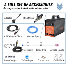 Plasma Cutter, 50Amp, Non-Touch Pilot Arc Air Cutting Machine with Torch, 110V/220V Dual Voltage AC IGBT Inverter Metal Cutting Equipment for 1/2" Clean Cut Aluminum and Stainless Steel, Black