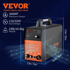 Plasma Cutter, 50Amp, Non-Touch Pilot Arc Air Cutting Machine with Torch, 110V/220V Dual Voltage AC IGBT Inverter Metal Cutting Equipment for 1/2" Clean Cut Aluminum and Stainless Steel, Black