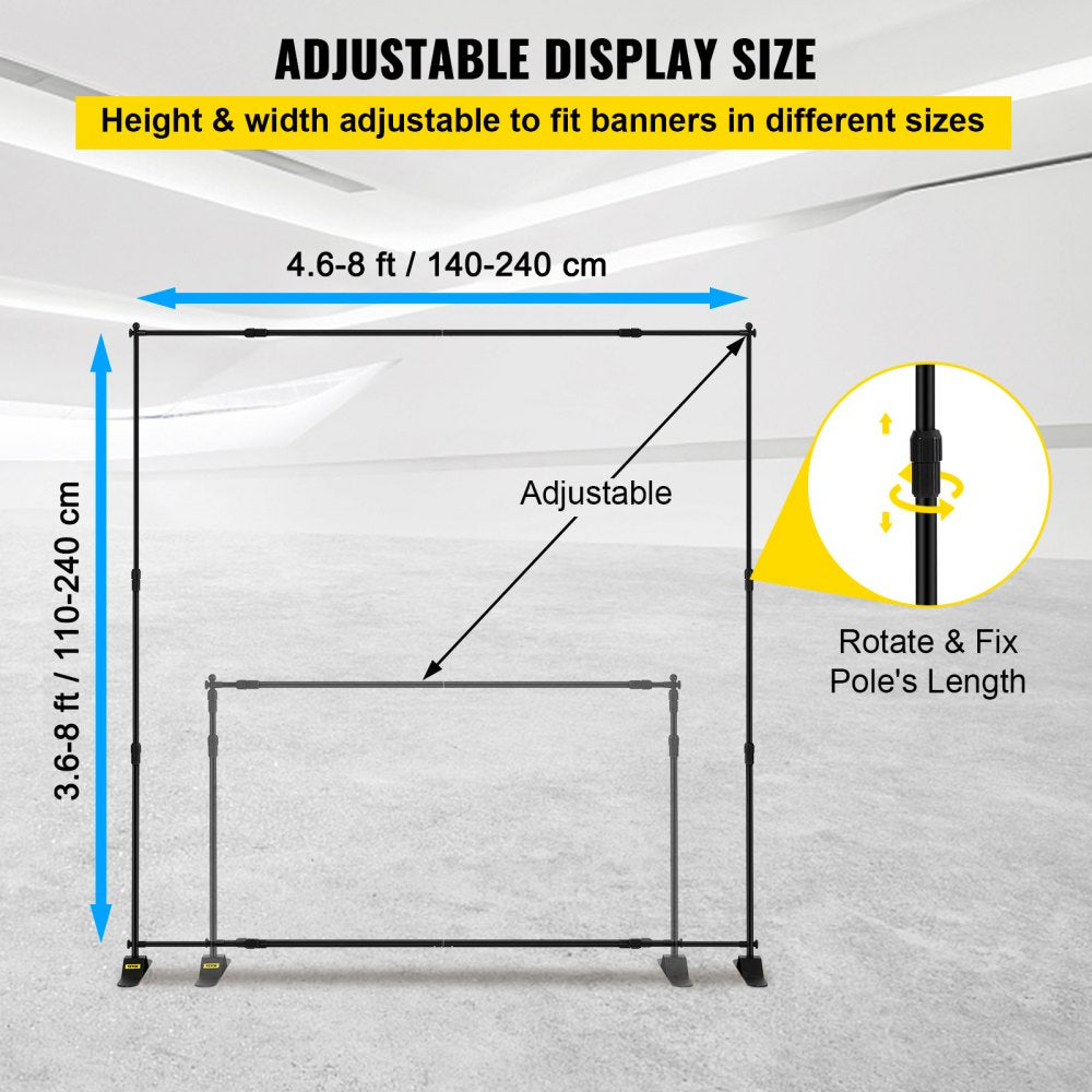 Telescopic Backdrop Banner Stand 8` x 8` Banner Stand Adjustable Step and Repeat Backdrop Banner Stand Retractable Banner Stand with Carrying Bag (8 ft)
