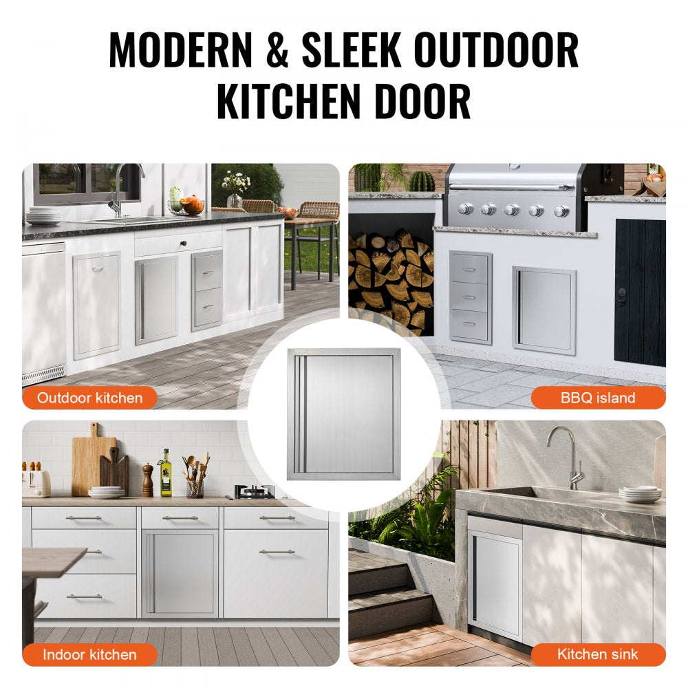 BBQ Access Door, 18W x 21H Inch Single Outdoor Kitchen Door, Stainless Steel Flush Mount Door, Wall Vertical Door with Recessed Handle, for BBQ Island, Grilling Station, Outside Cabinet