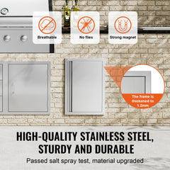 BBQ Access Door, 17W x 24H Inch Single Outdoor Kitchen Door, Stainless Steel Flush Mount Door, Wall Vertical Door with Recessed Handle, for BBQ Island, Grilling Station, Outside Cabinet