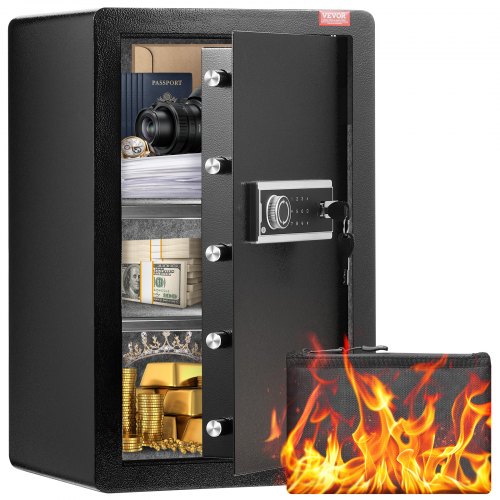 Single Door 3.5 cu.ft Safe Box with Key Lock & Password LED Light Black,organize cash, passports, jewelry, gold, watches and documents