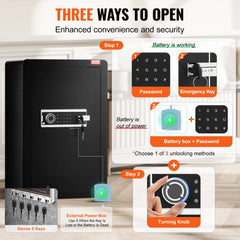 Single Door 3.5 cu.ft Safe Box with Key Lock & Password LED Light Black,organize cash, passports, jewelry, gold, watches and documents