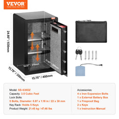 Single Door 3.5 cu.ft Safe Box with Key Lock & Password LED Light Black,organize cash, passports, jewelry, gold, watches and documents