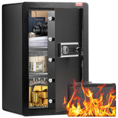 Single Door 3.5 cu.ft Safe Box with Key Lock & Password LED Light Black,organize cash, passports, jewelry, gold, watches and documents