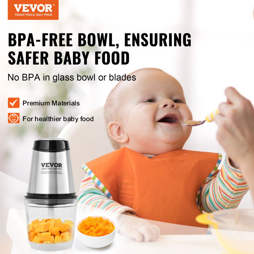 Food Processor, Electric Meat Grinder with 4-Wing Stainless Steel Blades, 2.5 Cup Glass Bowl, 400W Electric Food Chopper, 2 Speeds Food Grinder for Baby Food, Meat, Onion, Vegetables