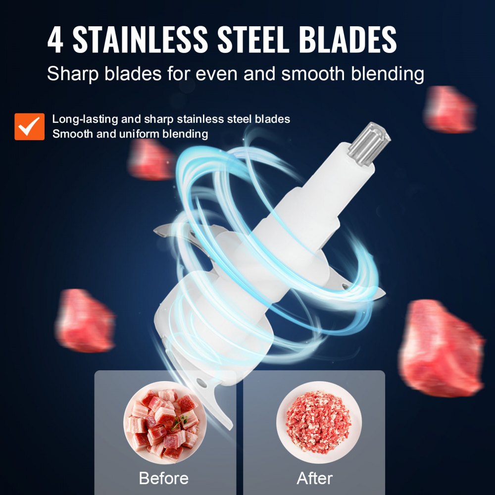 Food Processor, Electric Meat Grinder with 4-Wing Stainless Steel Blades, 2.5 Cup Glass Bowl, 400W Electric Food Chopper, 2 Speeds Food Grinder for Baby Food, Meat, Onion, Vegetables