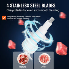 Food Processor, Electric Meat Grinder with 4-Wing Stainless Steel Blades, 2.5 Cup Glass Bowl, 400W Electric Food Chopper, 2 Speeds Food Grinder for Baby Food, Meat, Onion, Vegetables