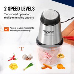 Food Processor, Electric Meat Grinder with 4-Wing Stainless Steel Blades, 2.5 Cup Glass Bowl, 400W Electric Food Chopper, 2 Speeds Food Grinder for Baby Food, Meat, Onion, Vegetables