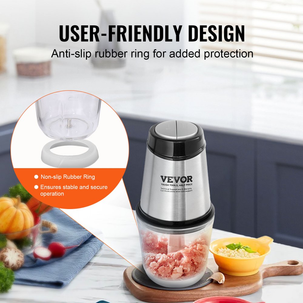 Food Processor, Electric Meat Grinder with 4-Wing Stainless Steel Blades, 2.5 Cup Glass Bowl, 400W Electric Food Chopper, 2 Speeds Food Grinder for Baby Food, Meat, Onion, Vegetables