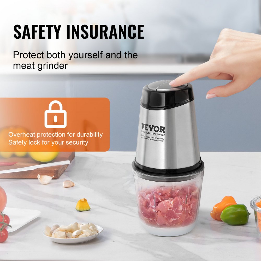 Food Processor, Electric Meat Grinder with 4-Wing Stainless Steel Blades, 2.5 Cup Glass Bowl, 400W Electric Food Chopper, 2 Speeds Food Grinder for Baby Food, Meat, Onion, Vegetables