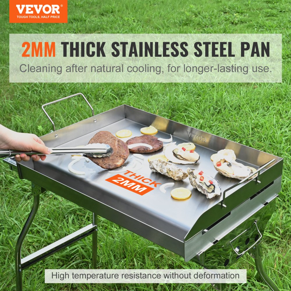 Stove Top Griddle, 23.5"x16" Pre-Seasoned Stainless Steel Griddle, Rectangular Double Burner Griddle Pan, Non-Stick Family Pan Cookware with Handles and Oil Groove, for BBQ, Gas Grills, Silver
