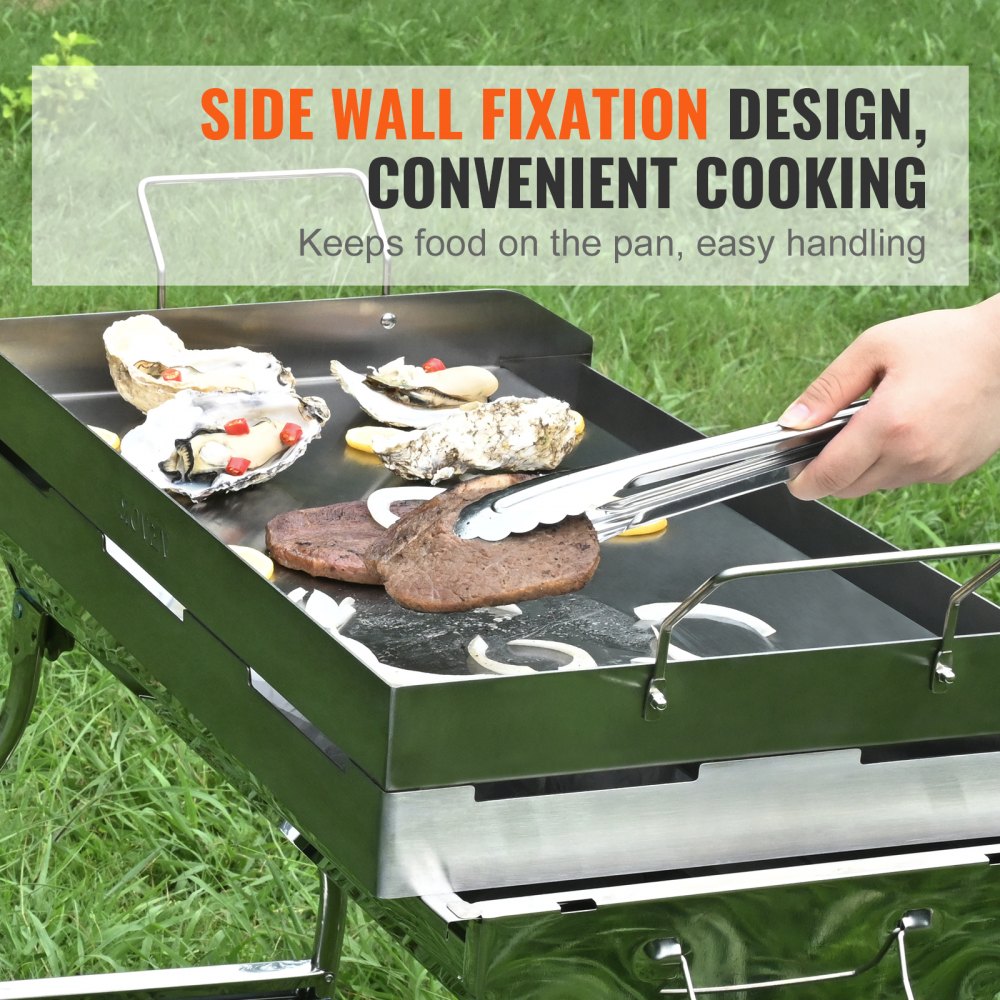 Stove Top Griddle, 23.5"x16" Pre-Seasoned Stainless Steel Griddle, Rectangular Double Burner Griddle Pan, Non-Stick Family Pan Cookware with Handles and Oil Groove, for BBQ, Gas Grills, Silver