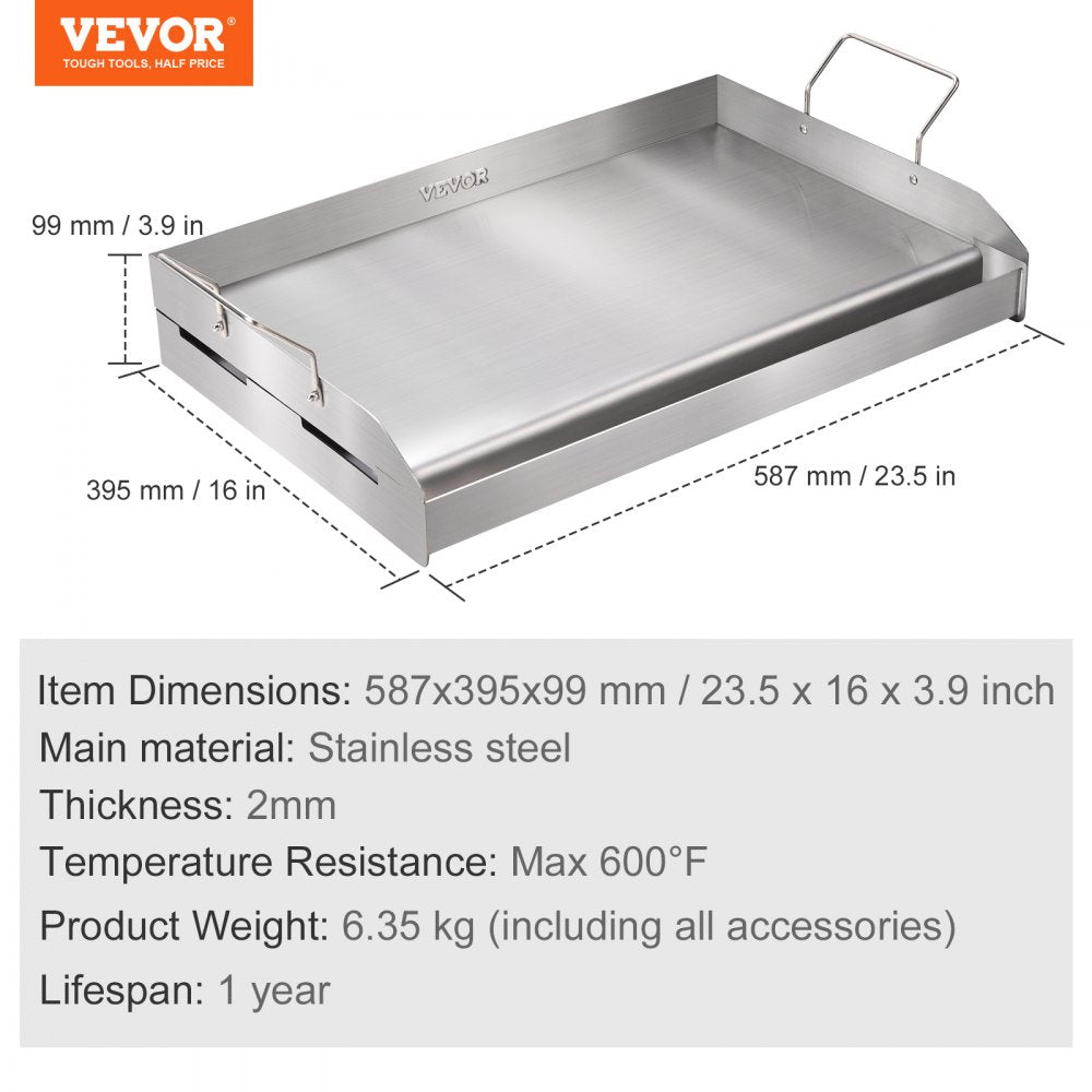Stove Top Griddle, 23.5"x16" Pre-Seasoned Stainless Steel Griddle, Rectangular Double Burner Griddle Pan, Non-Stick Family Pan Cookware with Handles and Oil Groove, for BBQ, Gas Grills, Silver
