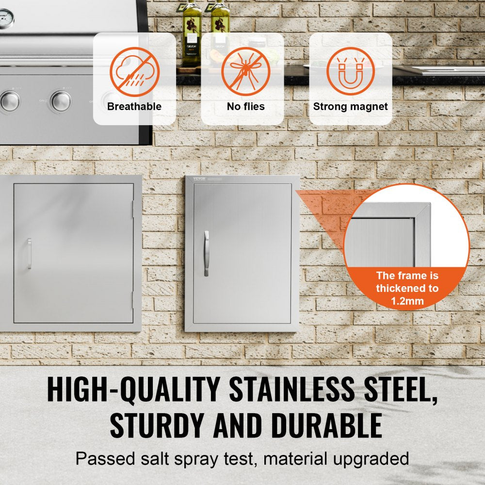 BBQ Access Door, 16W x 22H Inch Single Outdoor Kitchen Door, Stainless Steel Flush Mount Door, Wall Vertical Door with Handle, for BBQ Island, Grilling Station, Outside Cabinet
