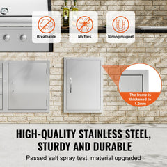 BBQ Access Door, 17W x 24H Inch Single Outdoor Kitchen Door, Stainless Steel Flush Mount Door, Wall Vertical Door with Handle, for BBQ Island, Grilling Station, Outside Cabinet