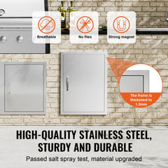 BBQ Access Door, 20W x 27H Inch Single Outdoor Kitchen Door, Stainless Steel Flush Mount Door, Wall Vertical Door with Handle, for BBQ Island, Grilling Station, Outside Cabinet