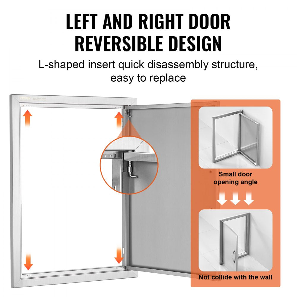 BBQ Access Door, 20W x 27H Inch Single Outdoor Kitchen Door, Stainless Steel Flush Mount Door, Wall Vertical Door with Handle, for BBQ Island, Grilling Station, Outside Cabinet