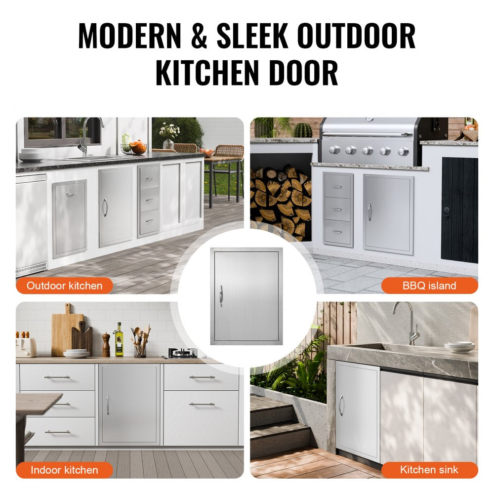 BBQ Access Door, 20W x 27H Inch Single Outdoor Kitchen Door, Stainless Steel Flush Mount Door, Wall Vertical Door with Handle, for BBQ Island, Grilling Station, Outside Cabinet