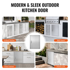 BBQ Access Door, 20W x 27H Inch Single Outdoor Kitchen Door, Stainless Steel Flush Mount Door, Wall Vertical Door with Handle, for BBQ Island, Grilling Station, Outside Cabinet