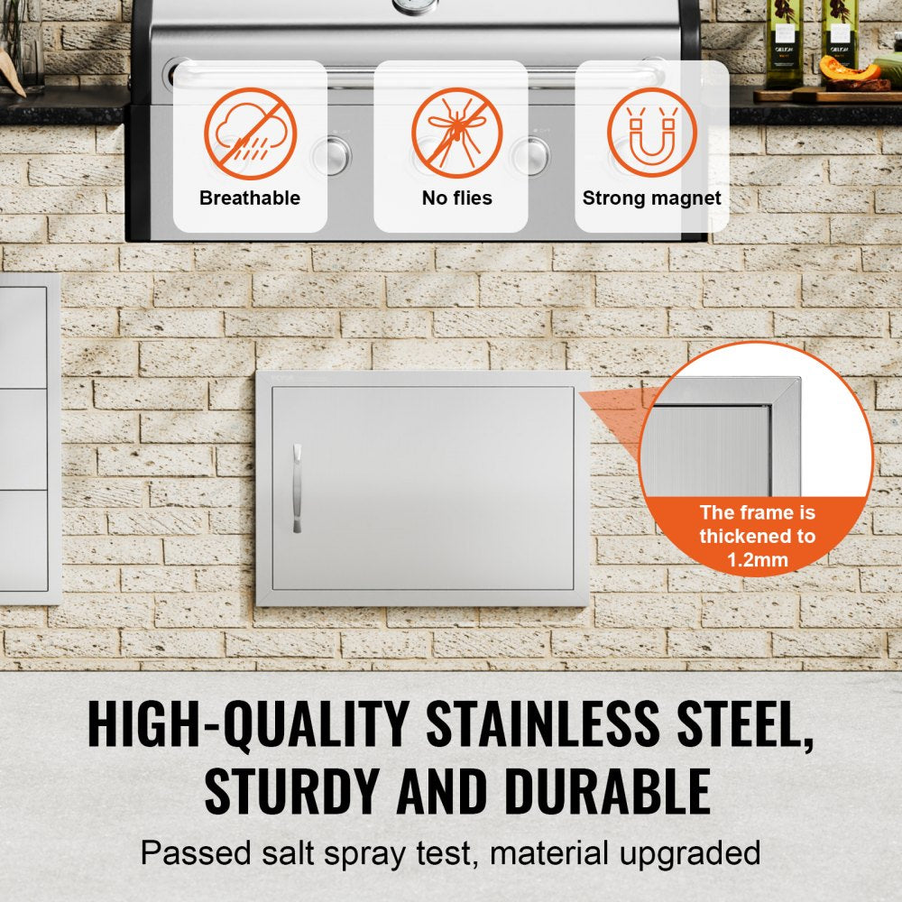 BBQ Access Door, 24W x 17H Inch Single Outdoor Kitchen Door, Stainless Steel Flush Mount Door, Wall Vertical Door with Handle, for BBQ Island, Grilling Station, Outside Cabinet